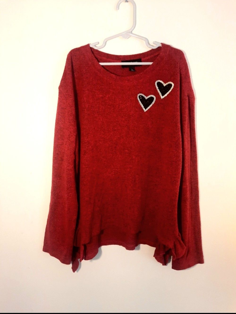 Amy Byer Long Sleeve Knit Top With Rhinestone Hearts Girls Size Large